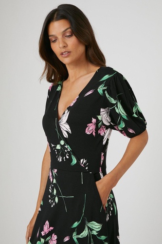 Pink Floral Wrap Jersey Dress