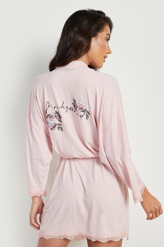 Bridesmaid Floral Print Lace Trim Robe