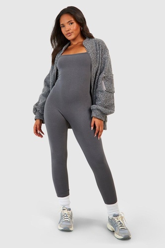 Plus Cotton Square Neck Long Sleeve Unitard