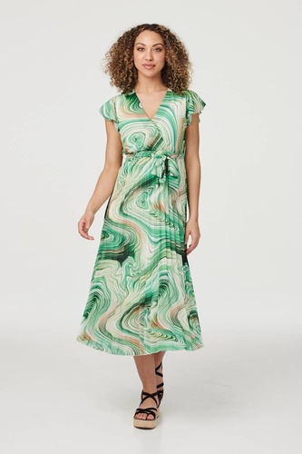 Marble Print Pleated Midi Dress