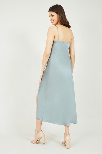 Silver Satin Button Detail Slip Dress