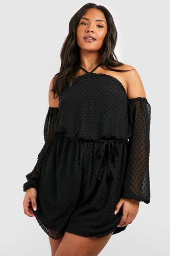 Plus Dobby Cold Shoulder Flippy Playsuit