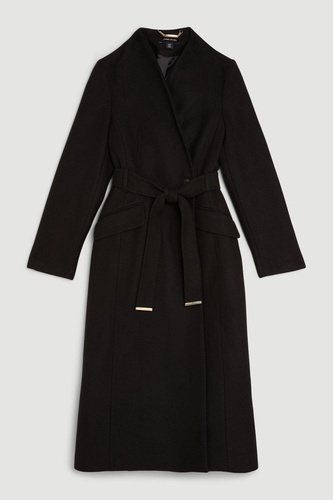 Italian Wool Blend High Neck Belted Maxi Coat