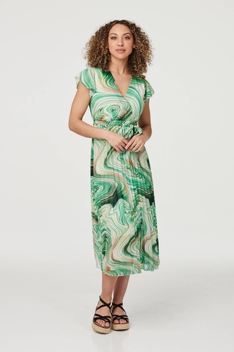 Marble Print Pleated Midi Dress