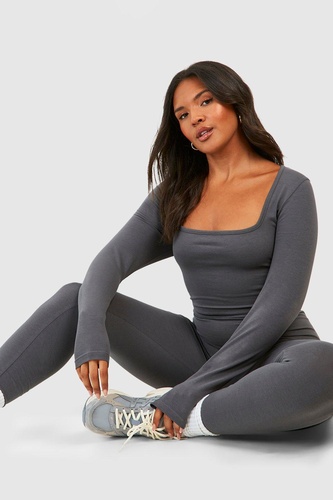 Plus Cotton Square Neck Long Sleeve Unitard