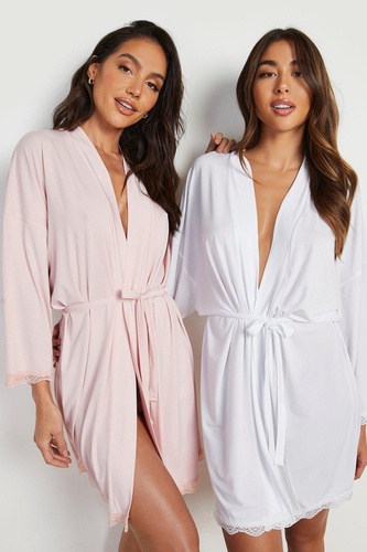 Bridesmaid Floral Print Lace Trim Robe