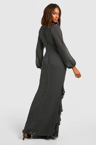 Chiffon Ruffle Polka Dot Maxi Dress