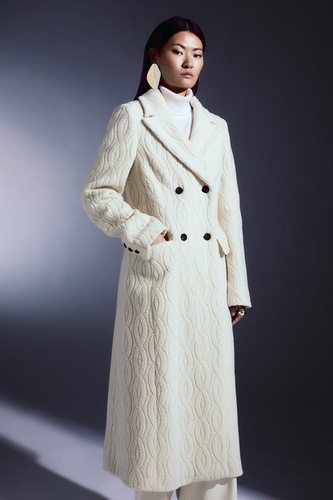 Italian Wool Oversize Cable Db Midi Coat