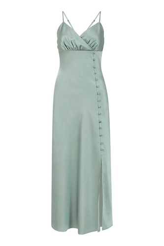 Silver Satin Button Detail Slip Dress