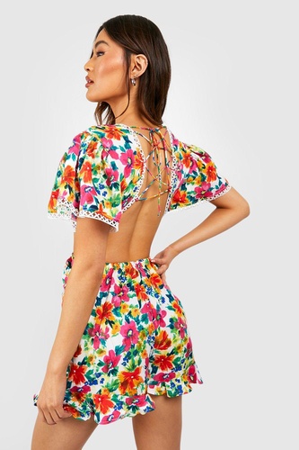 Floral Print Cut Out Playsuit