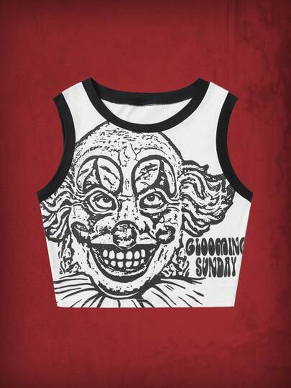 Clown Print Contrast Binding Tank Top