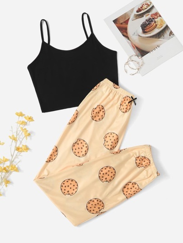 Solid Cami Top amp Cookie Print Pants PJ Set