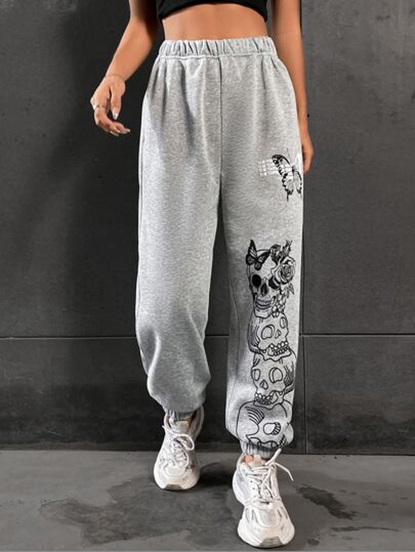 Butterfly amp Skull Print Sweatpants