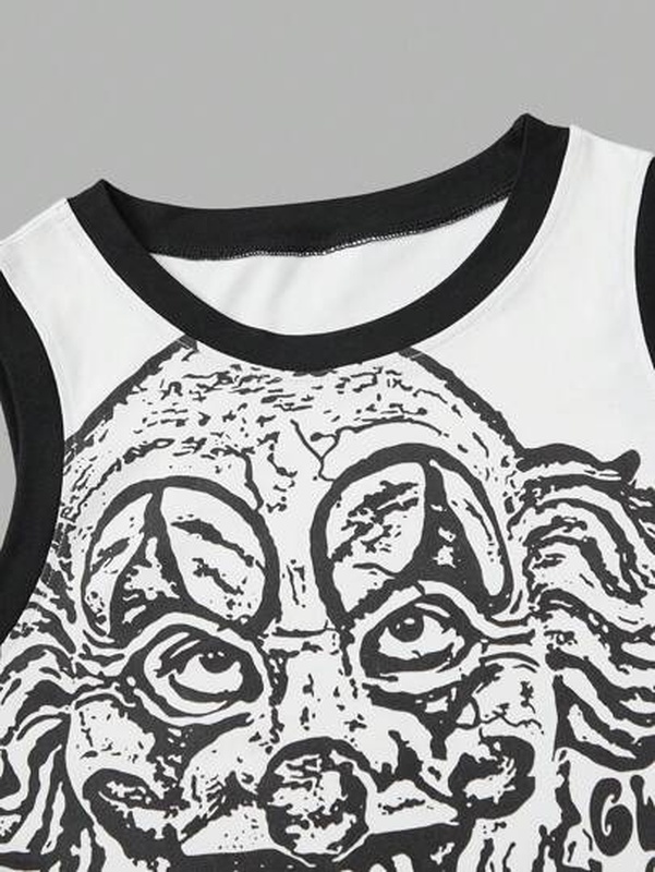 Clown Print Contrast Binding Tank Top