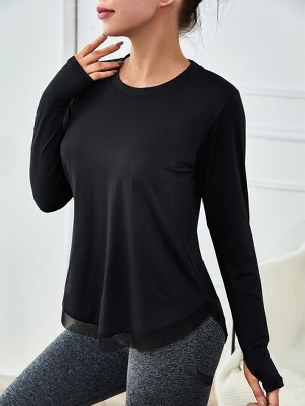 Breathable Softness Thumb Holes High Low Hem Sports Tee