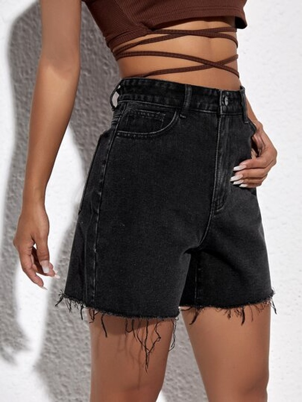 Raw Hem High Waisted Denim Shorts