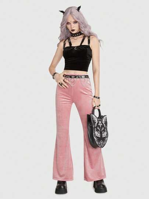 Plain Velvet Flare Leg Pants