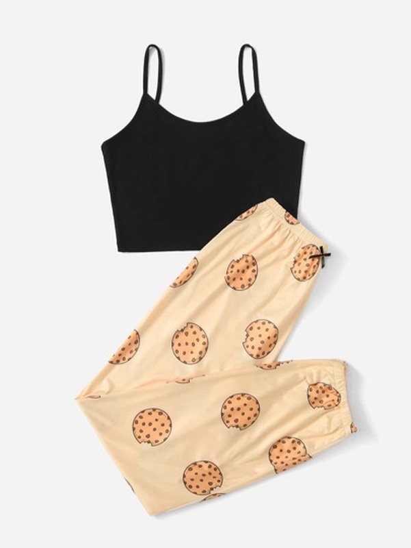 Solid Cami Top amp Cookie Print Pants PJ Set