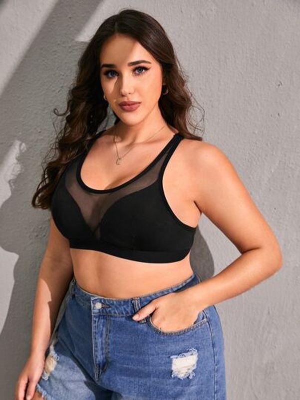 Plus Contrast Mesh Bralette