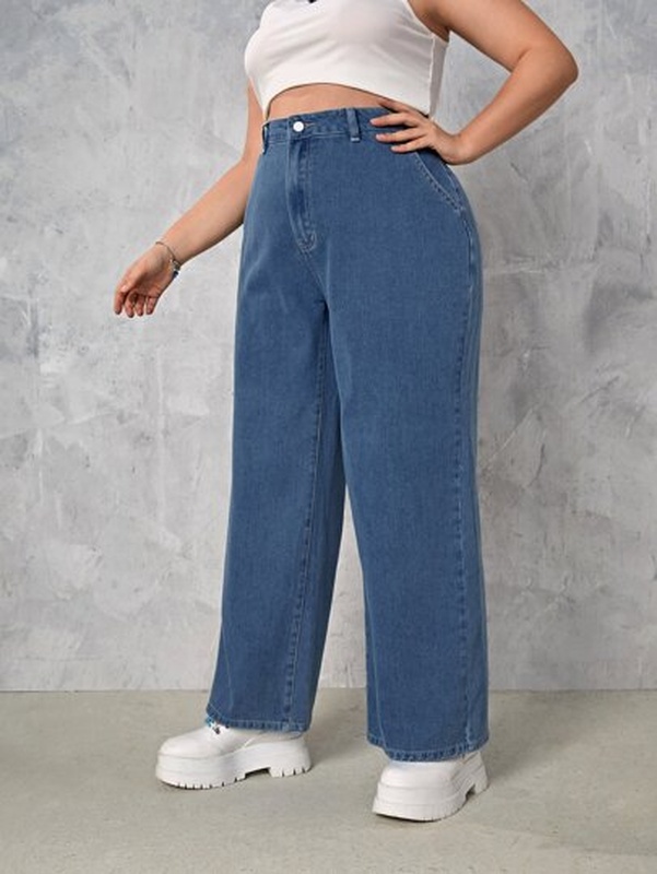 Plus High Waist Slant Pocket Jeans