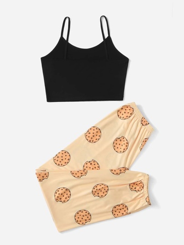 Solid Cami Top amp Cookie Print Pants PJ Set