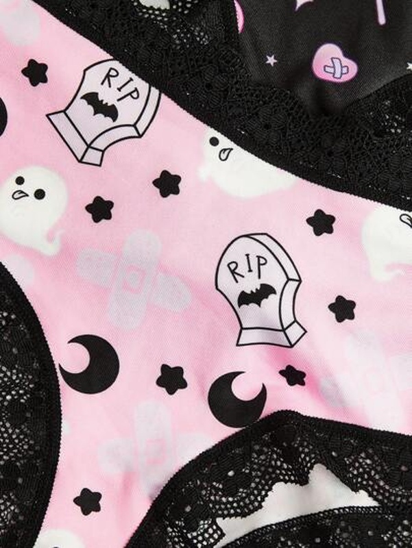 Anime 3pack Cartoon Graphic Contrast Lace Brief