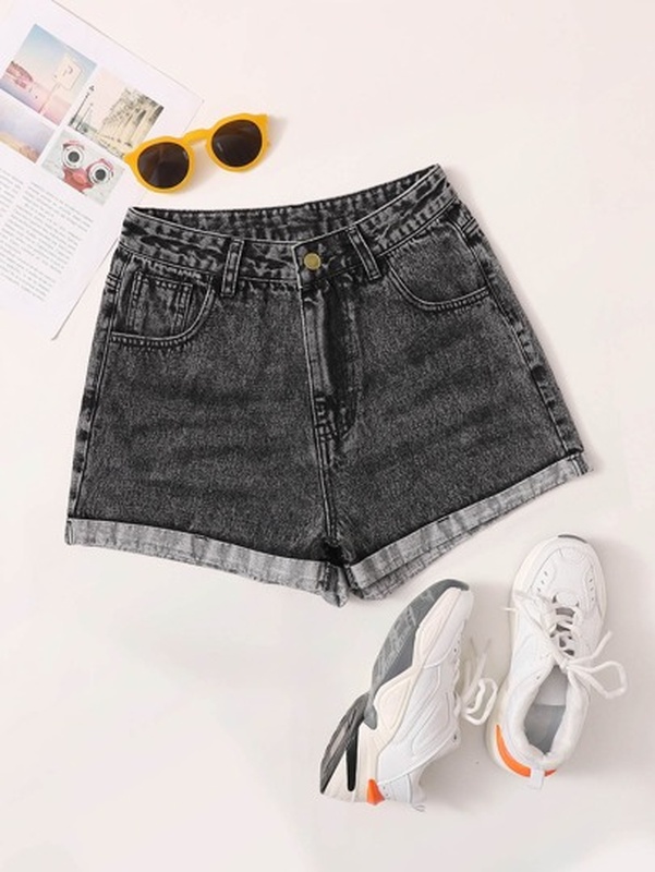 Cuffed Denim Shorts