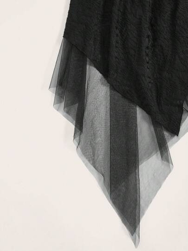 Contrast Mesh Asymmetrical Hem Skirt