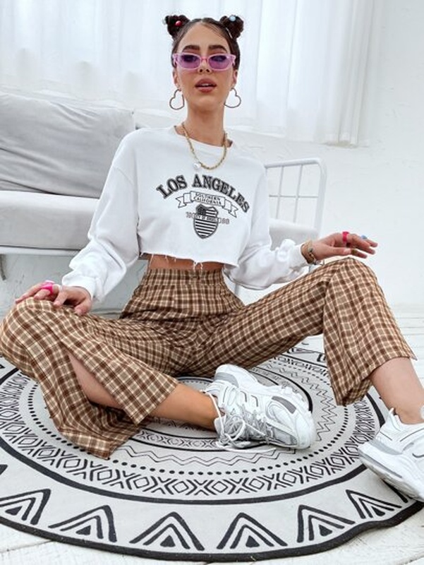 Split Hem Plaid Pants