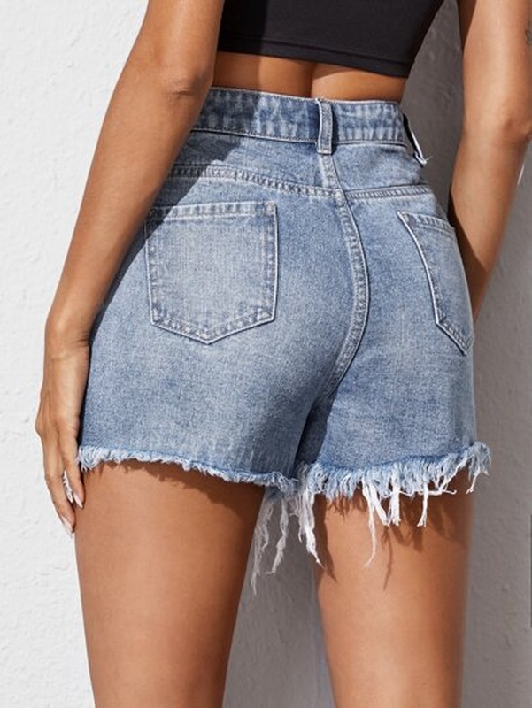 Raw Hem Ripped Detail Denim Shorts