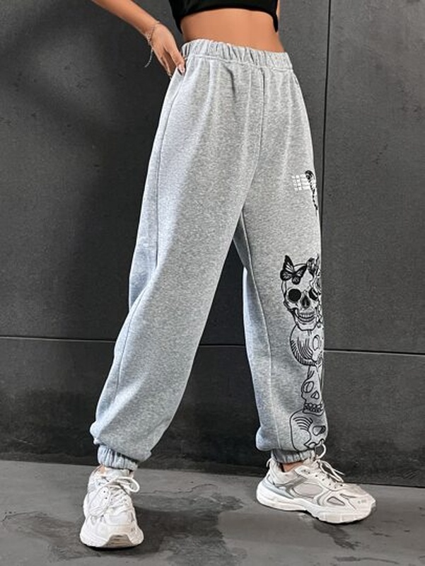 Butterfly amp Skull Print Sweatpants