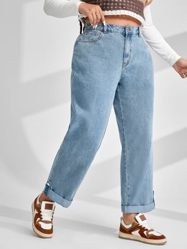 Plus High Waist Straight Leg Jeans