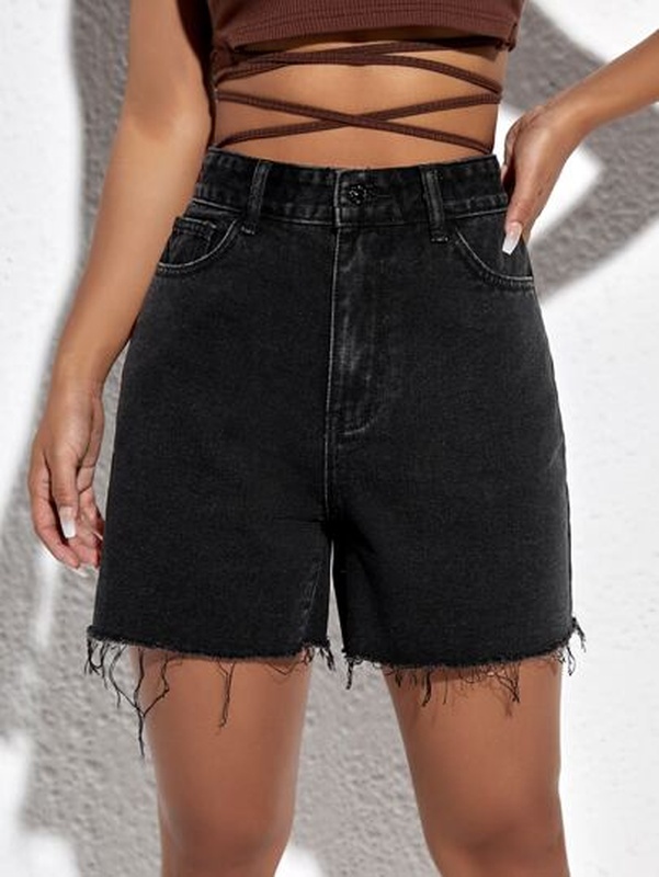 Raw Hem High Waisted Denim Shorts