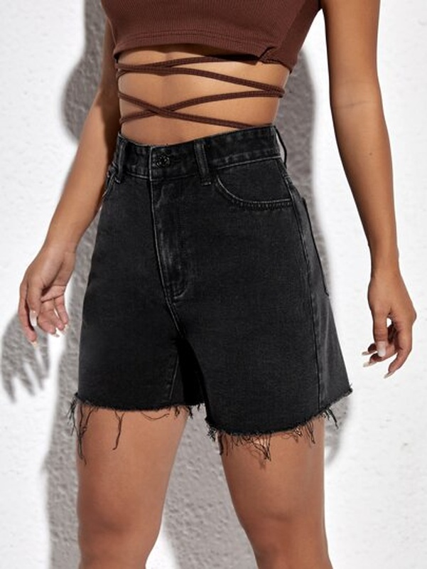 Raw Hem High Waisted Denim Shorts