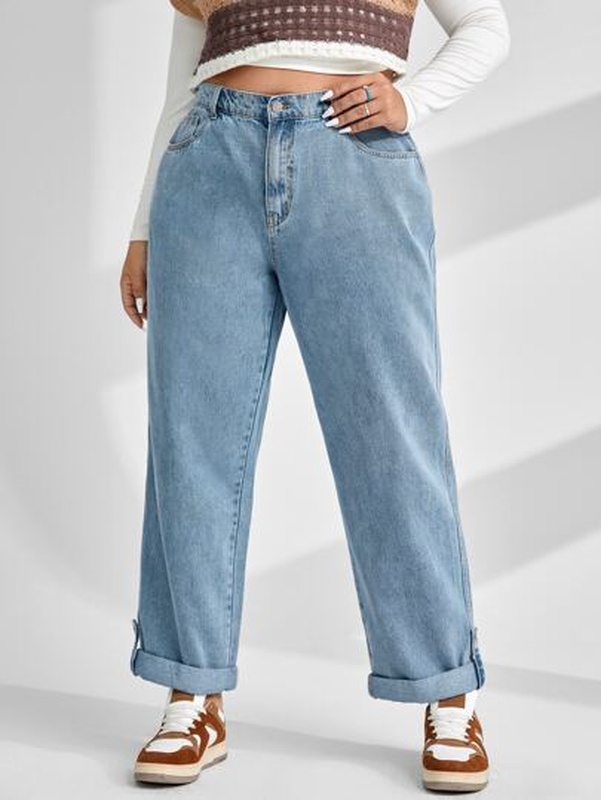 Plus High Waist Straight Leg Jeans