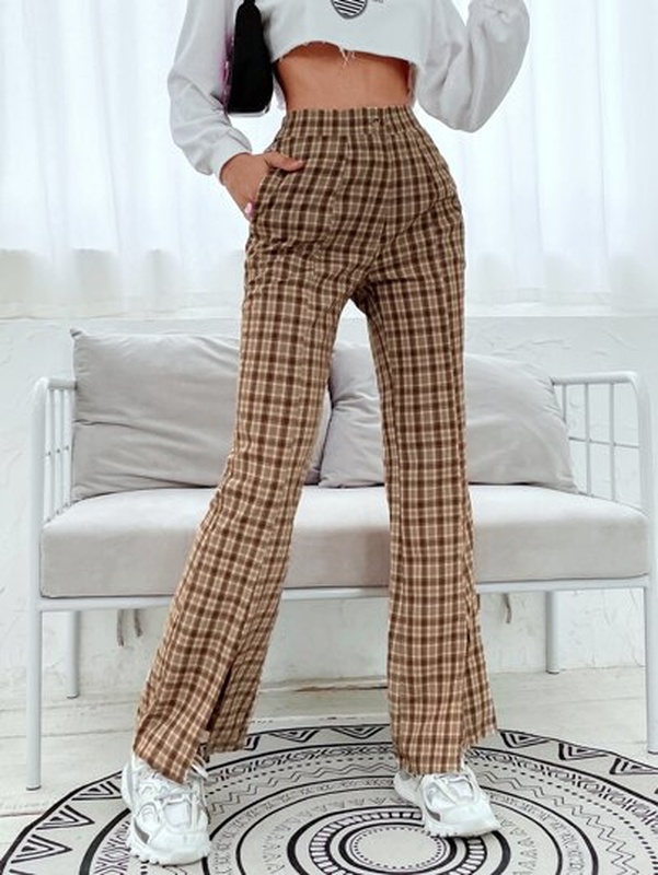 Split Hem Plaid Pants