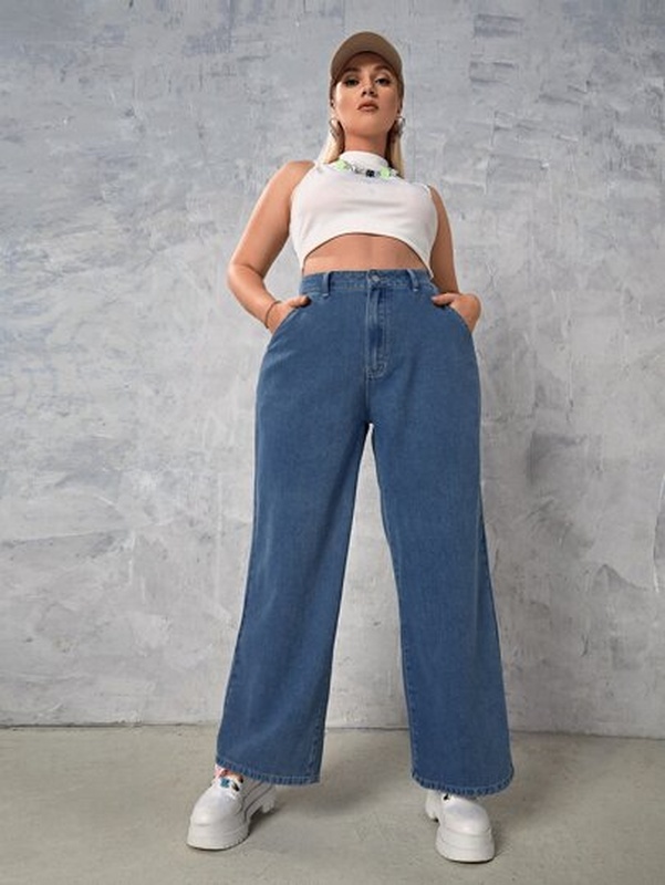 Plus High Waist Slant Pocket Jeans