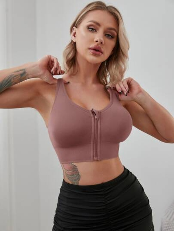 Medium Support Letter Graphic Zip Front Sports Bra