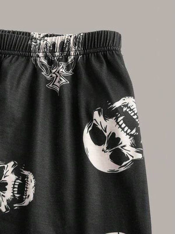 Plus Skull Print Contrast Binding PJ Set