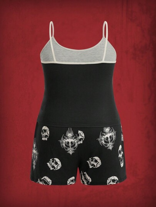 Plus Skull Print Contrast Binding PJ Set