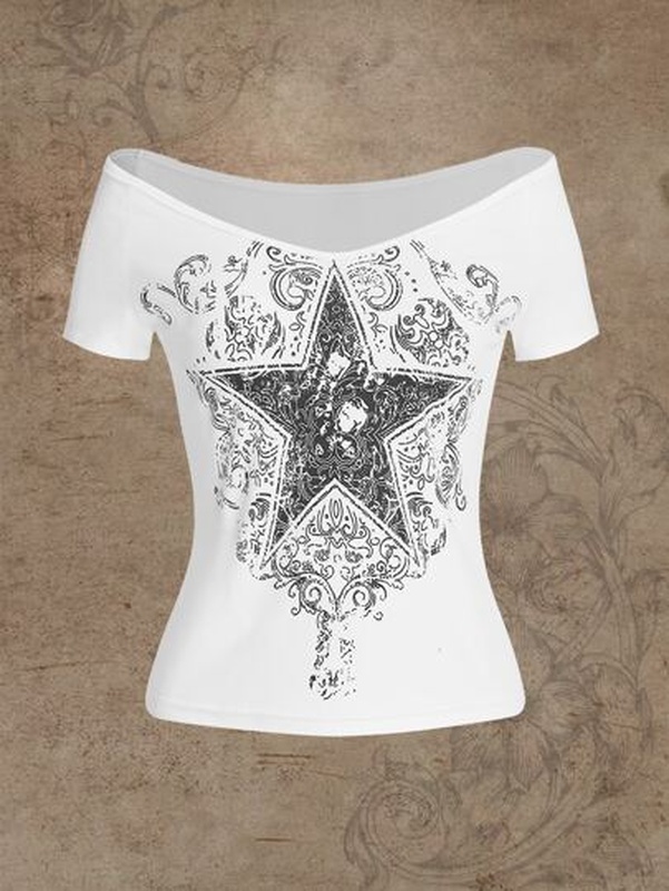 Fairycore Star Print Off Shoulder Tee