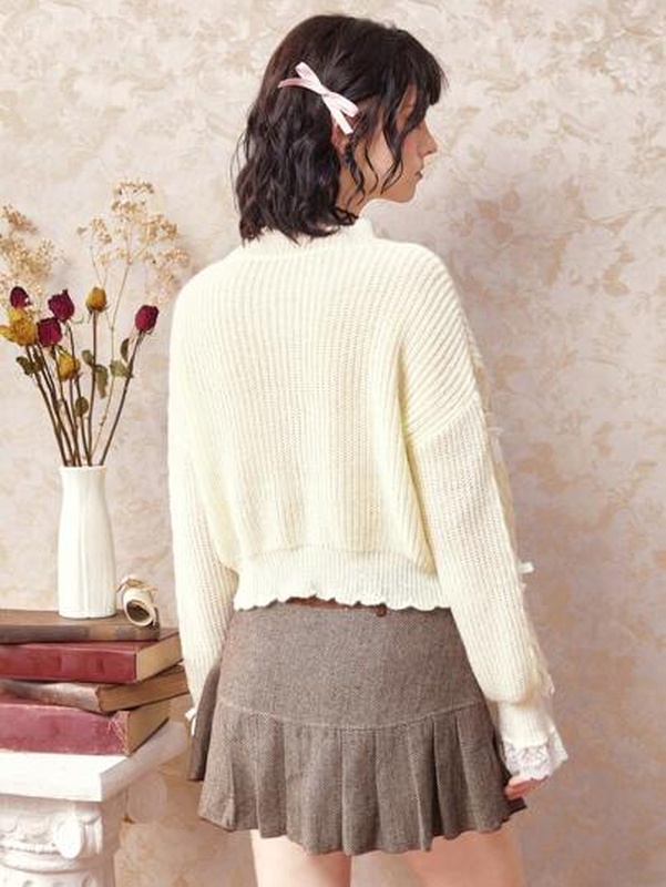 Kawaii Bear Embroidery Cable Knit Drop Shoulder Sweater