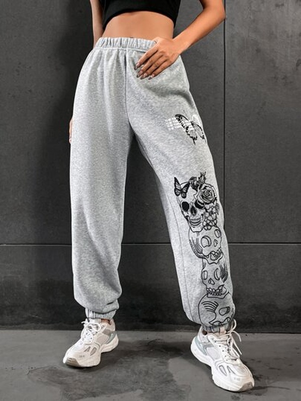 Butterfly amp Skull Print Sweatpants