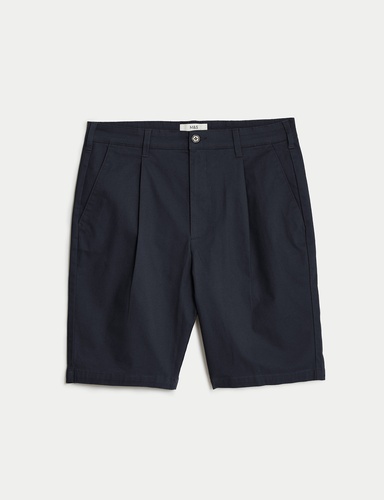 Single Pleat Stretch Chino Shorts