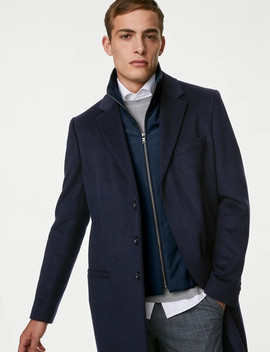 Wool Blend Removable Collar Overcoat