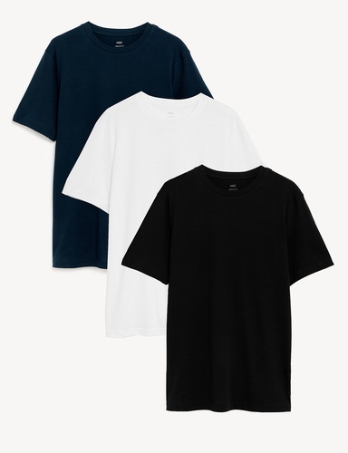 3pk Pure Cotton Crew Neck T Shirts