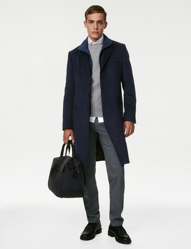 Wool Blend Removable Collar Overcoat