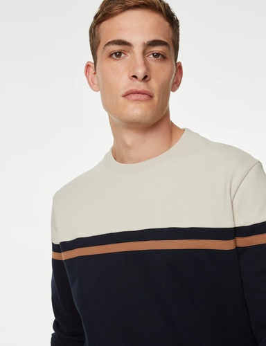 Pure Cotton Colour Block Sweatshirt