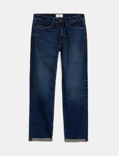 Straight Fit Vintage Wash Stretch Jeans