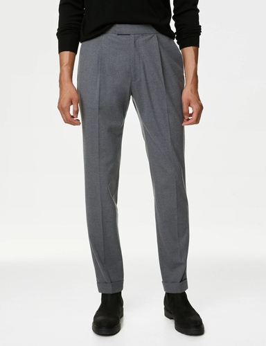 Single Pleat Brushed Stretch Trouser